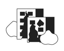 Destroyed houses monochrome flat vector object. Editable black and white thin line icon. Simple cartoon clip art spot illustration for web graphic design