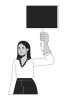 Indian protester flat line black white vector character. Editable outline half body person. Peaceful public demonstration. Simple cartoon isolated spot illustration for web graphic design