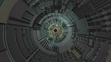 Dark science fiction cylindrical tunnel with electronic chip texture background video
