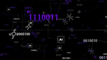 Purper en wit 3d technologie element kunstmatig intelligentie- Matrix zwart achtergrond video