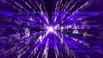 Purple floating particles in digital technologic 3d cyberspace with light rays video
