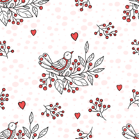 Romantic seamless pattern bird with Christmas berries png