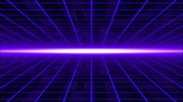 Moving Abstract sci-fi grid with flickering optical flare on the background Bright glowing neon lights video