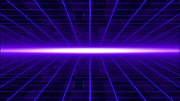 Moving Abstract sci-fi grid with flickering optical flare on the background Bright glowing neon lights video