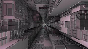 Sombrio Ciência ficção quadrado túnel com eletrônico lasca textura fundo video