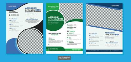 Admission Flyer Set with 3 color and creative shapes banner template. vector