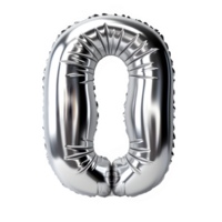 silver chrome balloon shaped number 0 isolated on transparent background ,generative ai png