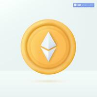 Cryptocurrency Ethereum coins icon symbols. blockchain, finance, risk investment concept. 3D vector isolated illustration design. Cartoon pastel Minimal style. You can used for design ux, ui, print ad