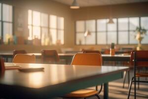 tranquilamente vacío salón de clases bañado en radiante natural ligero - ai generado foto