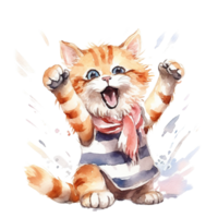 AI Generative Sport day cat cheering for the game watercolor pastel png