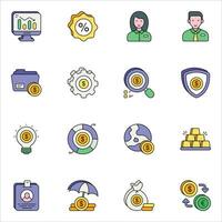 business and finance color outline icons set pack vector