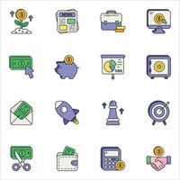 business and finance color outline icons set pack vector