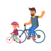 Cartoon Biker Parade Of Father And Daughter Vector Material Generative Ai png