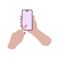 Hand halten Smartphone mit Finger berühren das Bildschirm generativ ai png