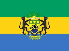 The official current flag and coat of arms of Republic of Gabon. State flag of Gabon. Illustration. photo