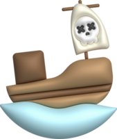 3D illustration toy pirate ship sailship, pirate galleon, cruise, fishing trawler. minimal style. png