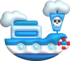 3D illustration toy pirate ship sailship, pirate galleon, cruise, fishing trawler. minimal style. png