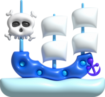 3D illustration toy pirate ship sailship, pirate galleon, cruise, fishing trawler. minimal style. png