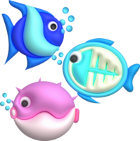 3D illustration Cute underwater animals Sea fish popular color fish. minimal style. png