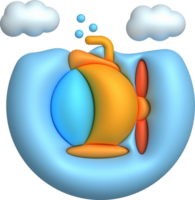 3d Illustration U-Boot unterseeisch mit bubble.kids Spielzeuge minimal Stil. png