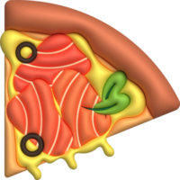 3D illustration Slices of pizza topped with salmon, vegetables and cheese. minimal style. png