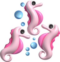 3D illustration Cute underwater animals sea horse. minimal style. png