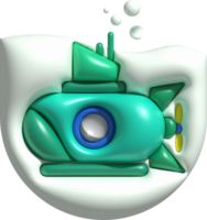 3D illustration  Submarine undersea with bubble.Kids toys minimal style. png