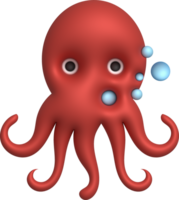 3D illustration Cute underwater animals squid and octopus. minimal style. png