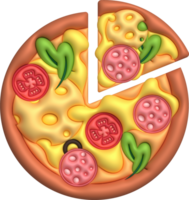 3d ilustración Pizza rebanadas, jamón, Tomates, vegetales y queso. mínimo estilo. png