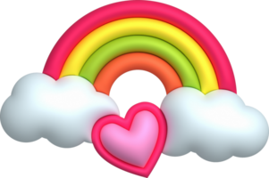 3d illustrazione colore arcobaleno, nube e cuore. minimo stile. png