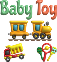 3D illustration letters baby toy train truck and children's toys.Kids toys minimal style. png