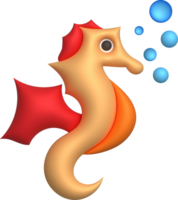 3D illustration Cute underwater animals sea horse. minimal style. png