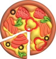 3D illustration Slices of pizza topped with salmon, vegetables and cheese. minimal style. png