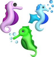 3D illustration Cute underwater animals sea horse. minimal style. png