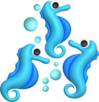 3D illustration Cute underwater animals sea horse. minimal style. png