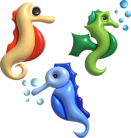 3D illustration Cute underwater animals sea horse. minimal style. png