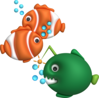 3D illustration Cute underwater animals Sea fish popular color fish. minimal style. png