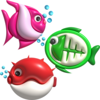 3D illustration Cute underwater animals Sea fish popular color fish. minimal style. png