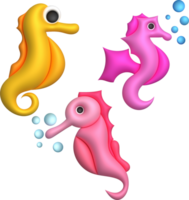 3D illustration Cute underwater animals sea horse. minimal style. png