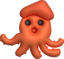 3D illustration Cute underwater animals squid and octopus. minimal style. png