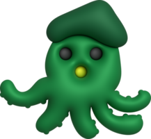 3d illustratie schattig onderwater- dieren inktvis en Octopus. minimaal stijl. png