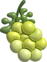 3d ilustración manojo de uvas y uva hojas. mínimo estilo. png