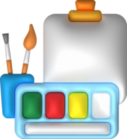 3D illustration coloring equipment Paint tray and brushes. minimal style. png