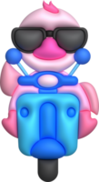 3d illustration canard portant foncé des lunettes conduite une moto. minimal style. png