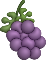 3d ilustración manojo de uvas y uva hojas. mínimo estilo. png