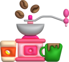 3d illustratie retro stijl handleiding koffie Slijper en koffie mok koffie winkel concept. png