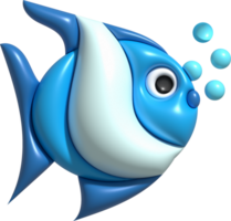 3D illustration Cute underwater animals Sea fish popular color fish. minimal style. png