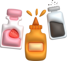 3d illustration condiment bottle set, sauce bottle for cooking. used for cooking. minimal style. png