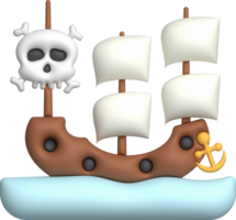 3d illustratie speelgoed- piraat schip zeilschip, piraat galjoen, cruise, visvangst trawler. minimaal stijl. png