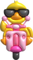 3D illustration duck wearing dark glasses driving a motorcycle. minimal style. png